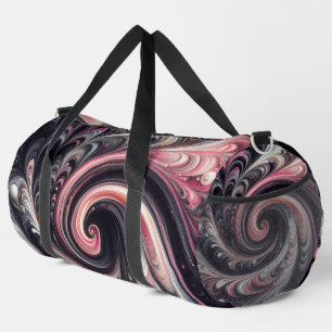 Abstract Modern Swirling Pink, Black and White  Duffle Bag