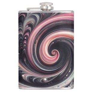 Abstract Modern Swirling Pink, Black and White Hip Flask