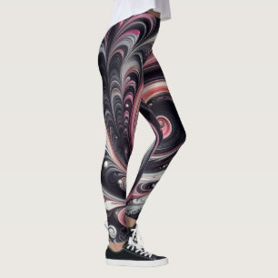 Abstract Modern Swirling Pink, Black and White Leggings