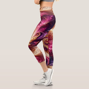 Abstract Modern Swirling Pink, Gold and Purple Capri Leggings