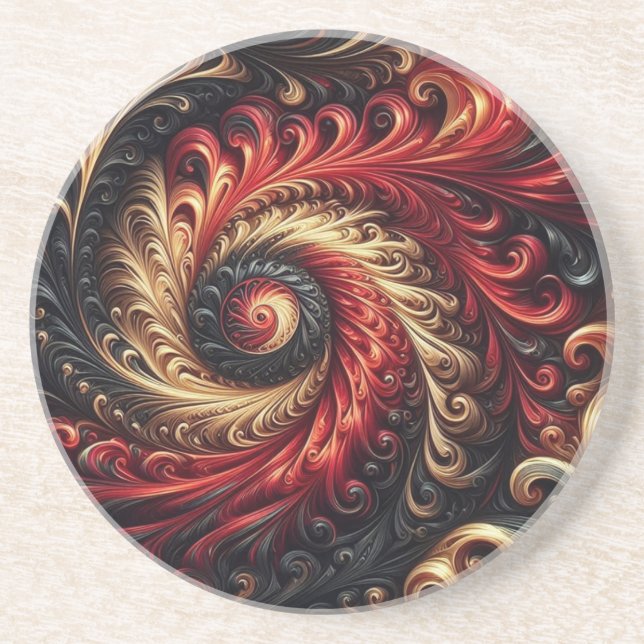 Abstract Modern Swirling Red, Black and Gold Coaster (Front)