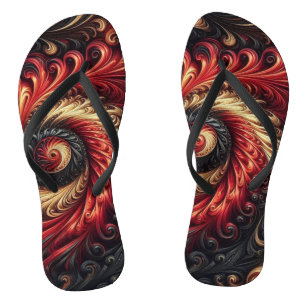 Abstract Modern Swirling Red, Black and Gold Flip Flops