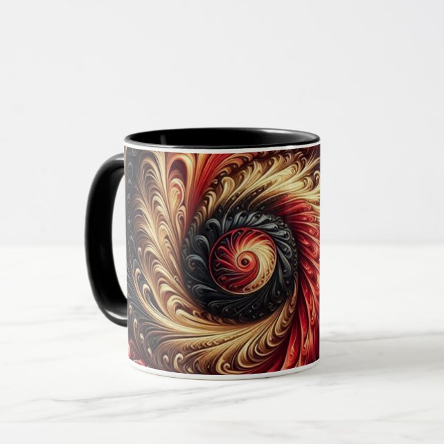 Abstract Modern Swirling Red, Black and Gold Mug (Front Left)