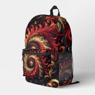Abstract Modern Swirling Red, Black and Gold Printed Backpack