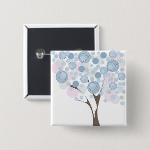 Abstract modern tree illustration blue pink circle 15 cm square badge