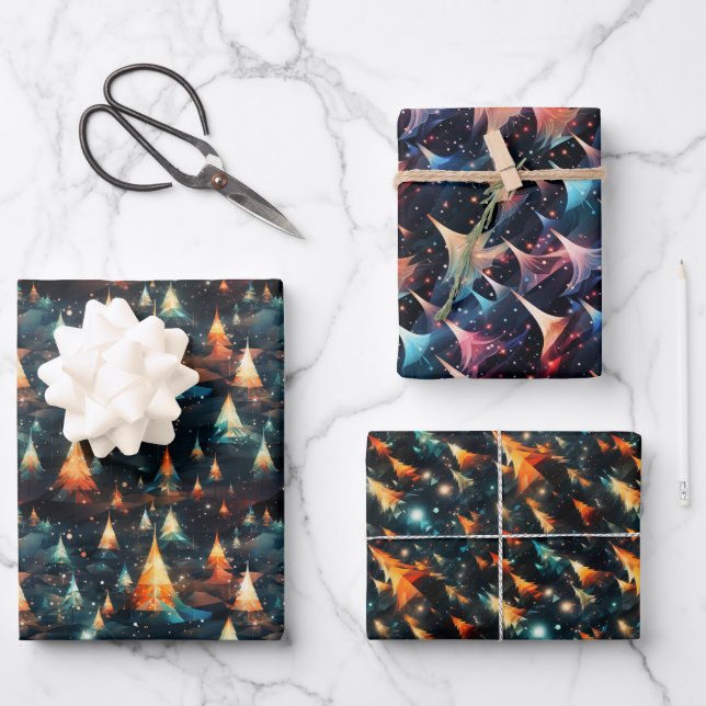 Abstract Modern Trees: Bold Christmas Design Wrapping Paper Sheet (Front)