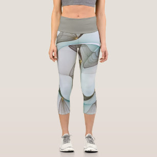 Abstract Modern Turquoise Brown Gold Elegance Capri Leggings