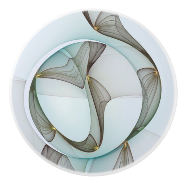 Abstract Modern Turquoise Brown Gold Elegance Ceramic Knob (Front)