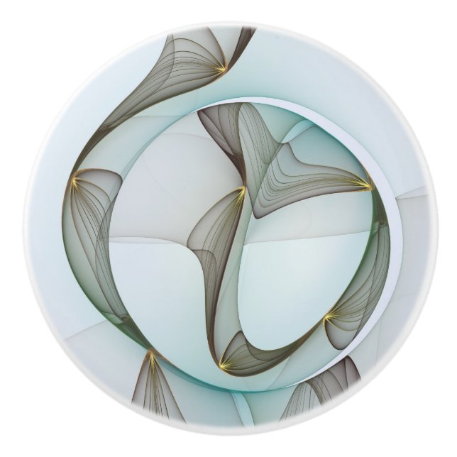 Abstract Modern Turquoise Brown Gold Elegance Ceramic Knob (Front)