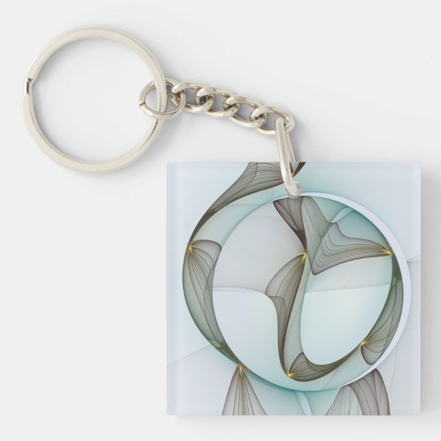 Abstract Modern Turquoise Brown Gold Elegance Key Ring (Front)
