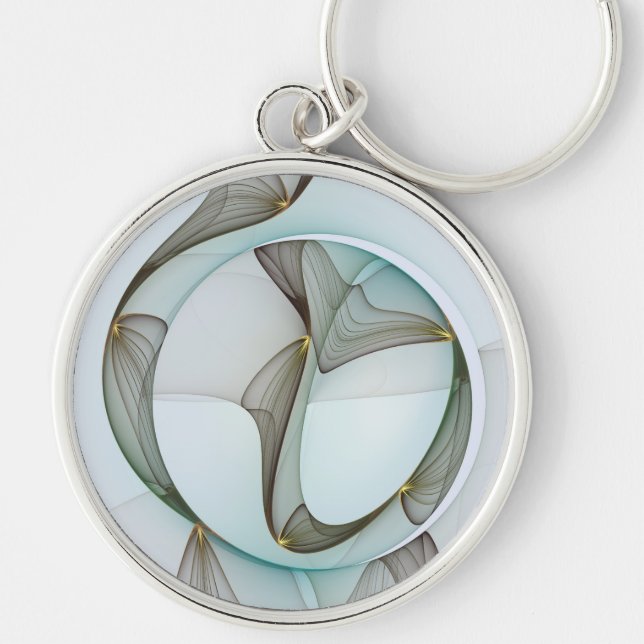 Abstract Modern Turquoise Brown Gold Elegance Key Ring (Front)