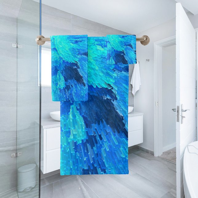 Abstract, modern, turquoise mosaic bath towel set (Creator Uploaded)