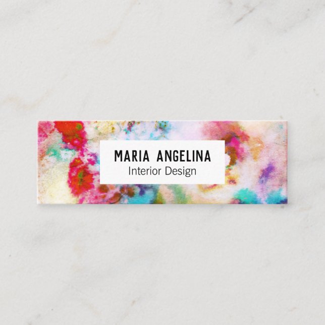 Abstract Modern Watercolor blue pink Mini Business Card (Front)