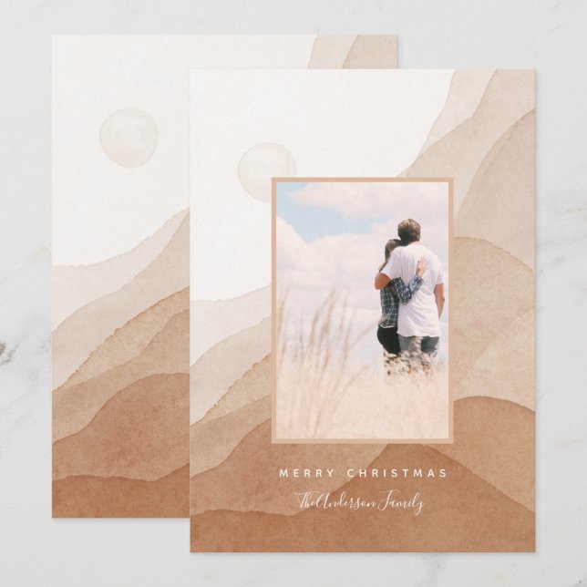 Abstract Modern Watercolor Sunset Christmas Couple Card (Front/Back)