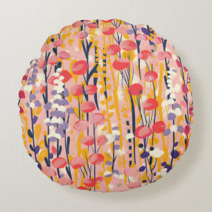 Abstract Modern Wildflower Floral Botanical Garden Round Cushion