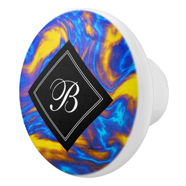 Abstract Modern Yellow Blue Purple Liquid Marble Ceramic Knob (Right)