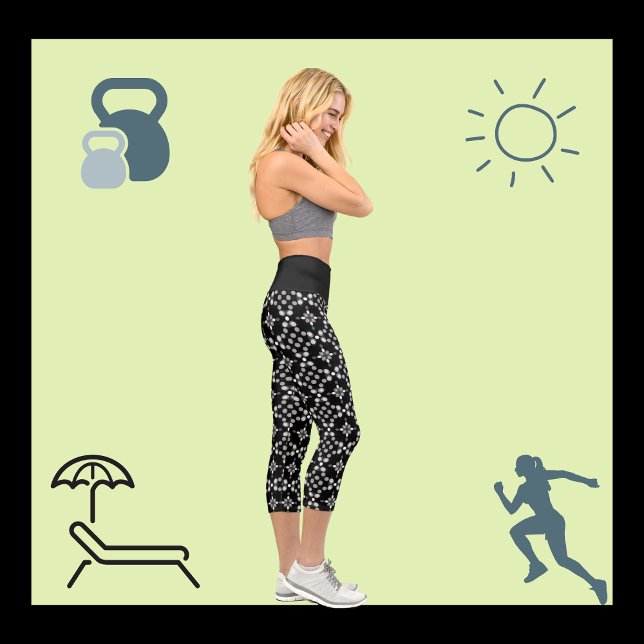 Abstract Monochrome Bokeh Dots Pattern Capri Leggings (Activewear or leisure wear? Your choice, looking good anyhow.)