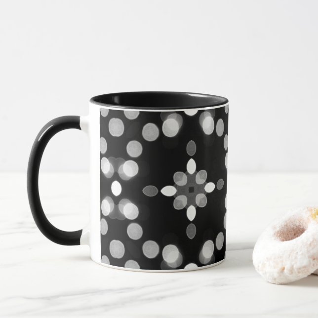 Abstract Monochrome Bokeh Dots Pattern Mug (With Donut)