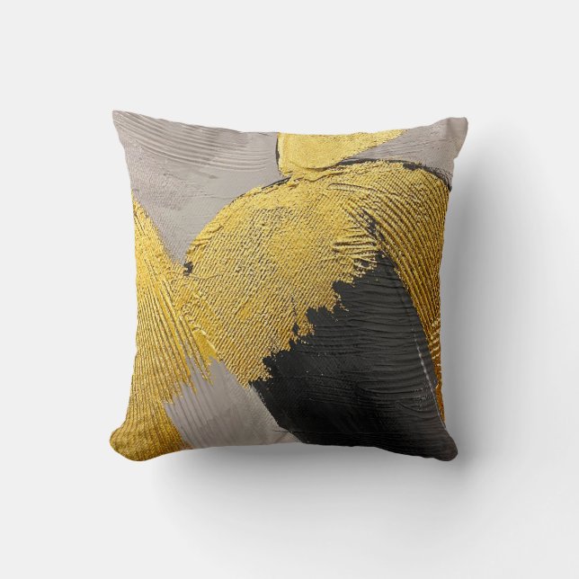 Abstract monochrome colours with gold brushstrokes cushion (Front)