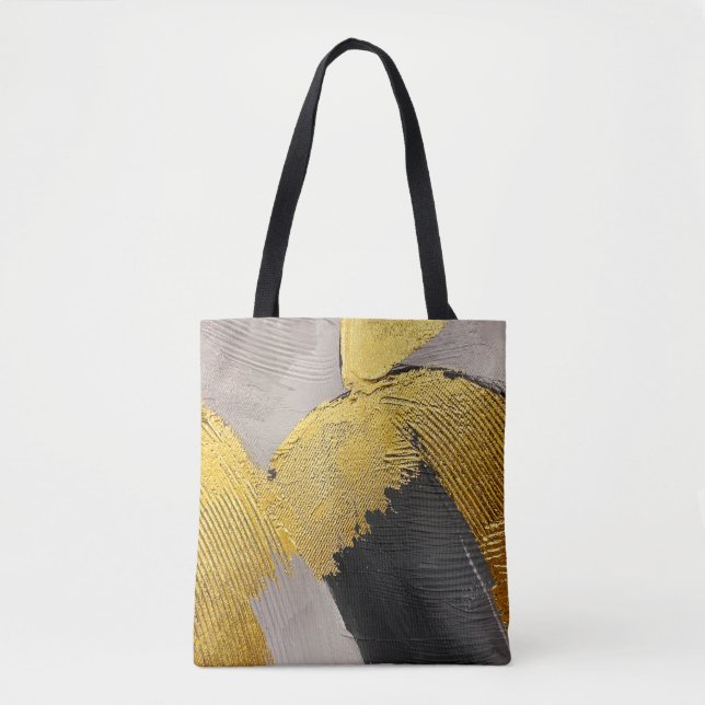 Abstract monochrome colours with gold brushstrokes tote bag (Front)