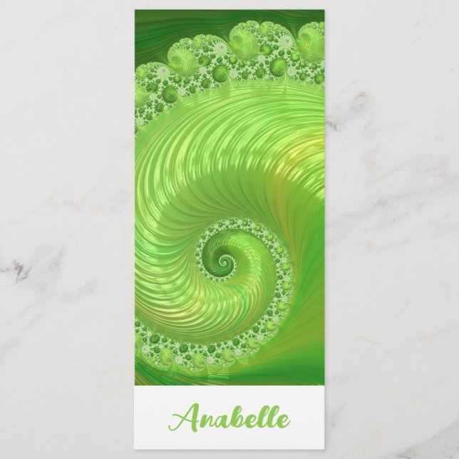 Abstract Monochrome Green Spiral Fractal Bookmark (Front)