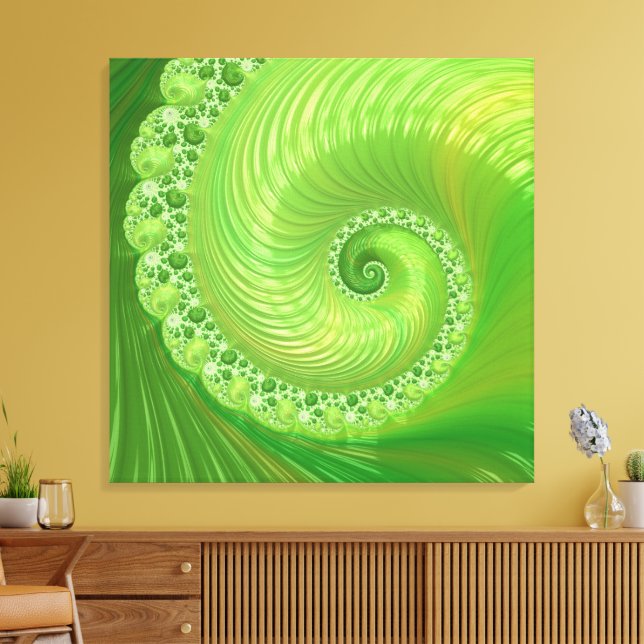 Abstract Monochrome Green Spiral Fractal Canvas Print (Insitu(LivingRoom))