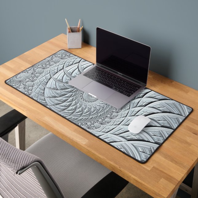 Abstract Monochrome Grey Spiral Fractal Desk Mat (Office 2)