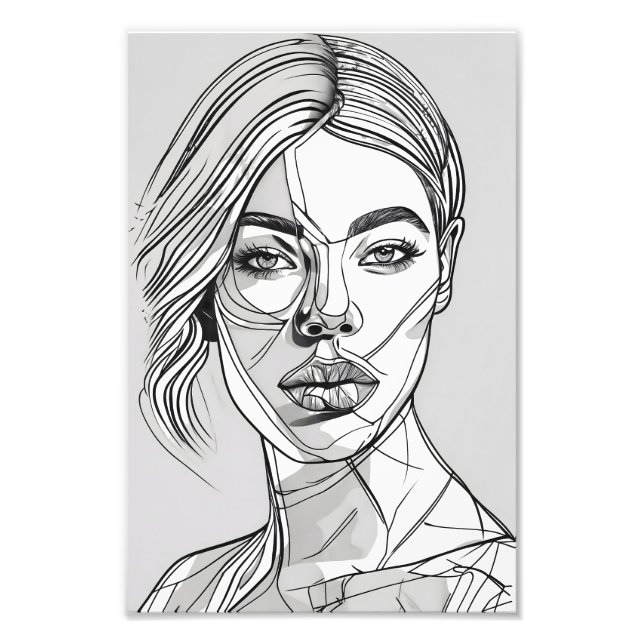 Abstract Monochrome Line Art Portrait Photo Print (Front)