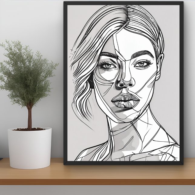 Abstract Monochrome Line Art Portrait Poster (Creator Uploaded)
