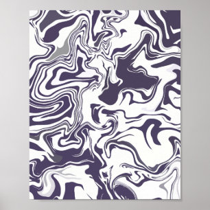 Abstract Monochrome Marble with Midnight Navy Poster