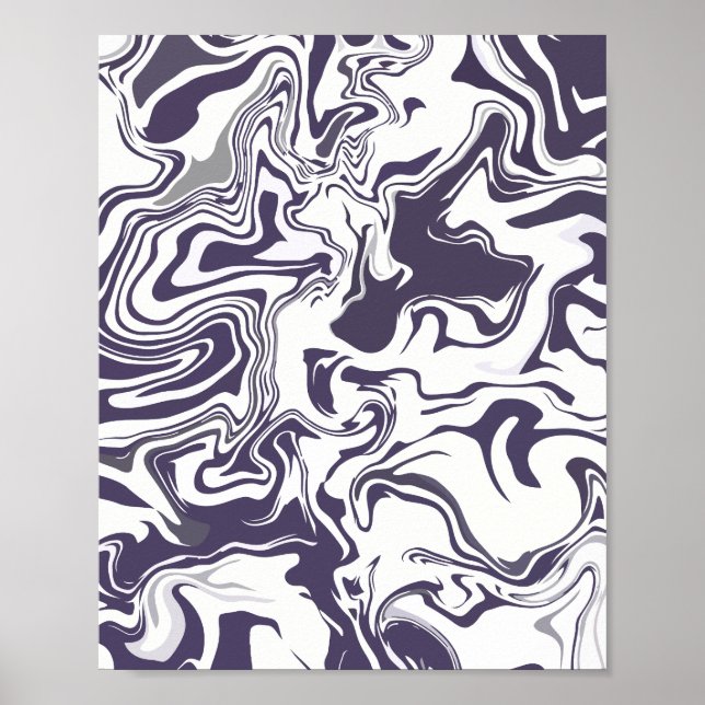Abstract Monochrome Marble with Midnight Navy  Poster (Front)
