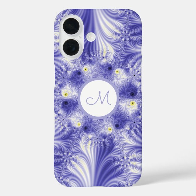 Abstract Monogram Elegant Silky Blue Fractal Case-Mate iPhone Case (Back)