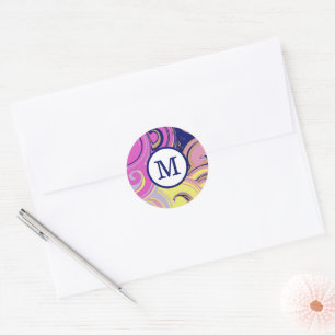 Abstract Monogram Mailing Classic Round Sticker