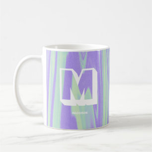 Abstract Monogram Name Marble Purple Green Coffee Mug