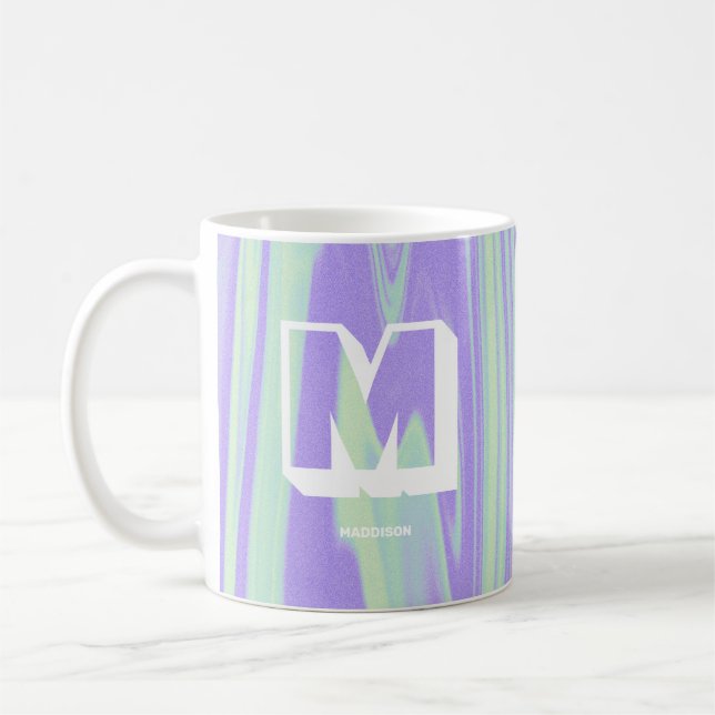 Abstract Monogram Name Marble Purple Green Coffee Mug (Left)