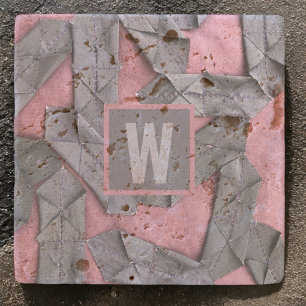 Abstract monogram personalised geometric purple stone coaster