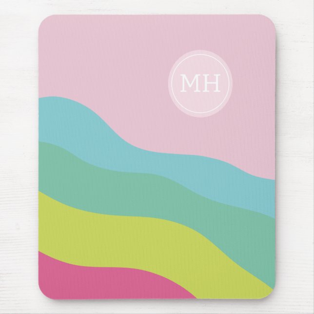 Abstract monogram rainbow trendy colourful  mouse mat (Front)