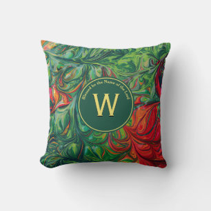 Abstract Monogram Scripture Customised GREEN Cushion