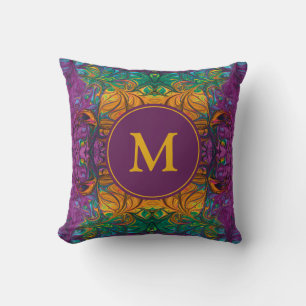 Abstract MONOGRAM Yellow Green Purple Cushion