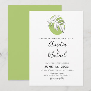 Abstract Monstera Hand Drawn  Botanical Greenery Invitation