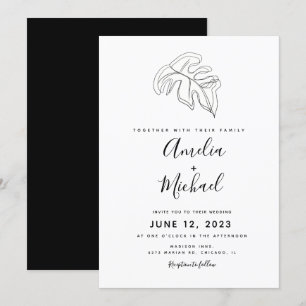 Abstract Monstera Hand Drawn  Botanical Wedding Invitation
