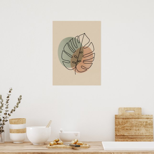 Abstract Monstera Leaf Line Drawing Poster (Kitchen)