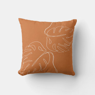 Abstract Monstera Palm Terra Cotta Brown Cushion