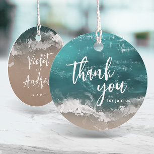Abstract moody ocean beach wedding thank you favour tags
