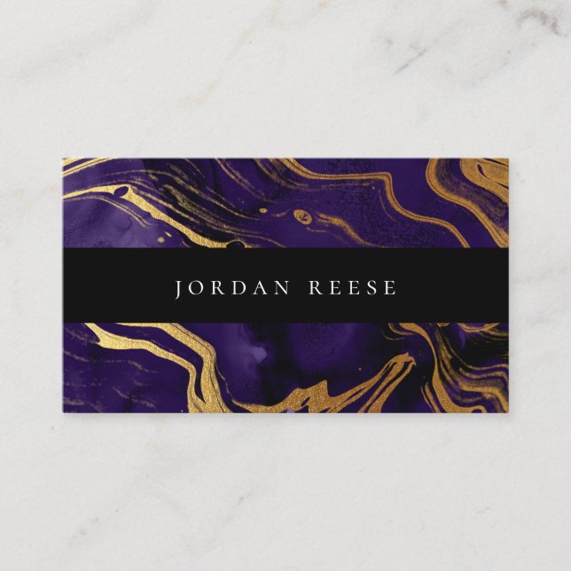 Abstract Moody Violet Gold Metallic Business Card (Front)