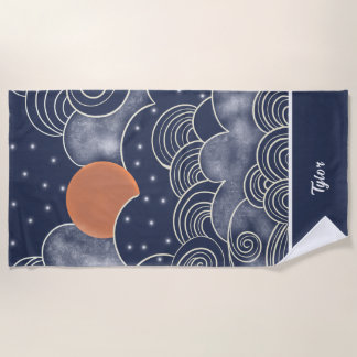 Abstract moon blue night sky  beach towel