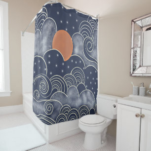 Abstract moon blue night sky  shower curtain