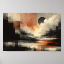 Abstract moon by the lake AI Wall Art
