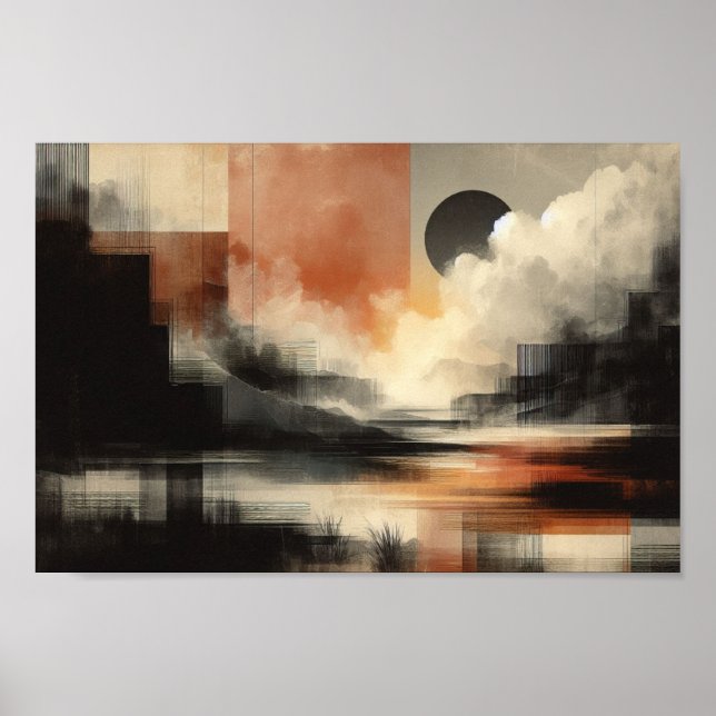 Abstract moon by the lake AI Wall Art (Front)