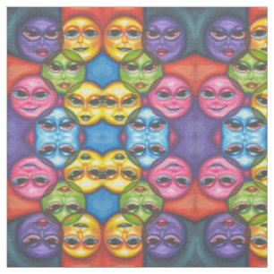 Abstract Moon faces original Celestial Art Fabric